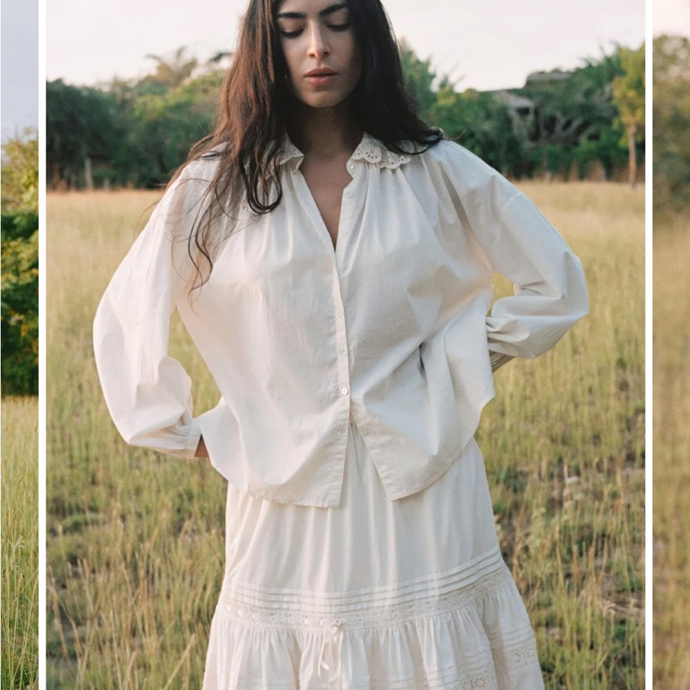 Christy Dawn Ghita Blouse in Pearl Crochet-Collar Button Down Shirt - L - Picture 9 of 9